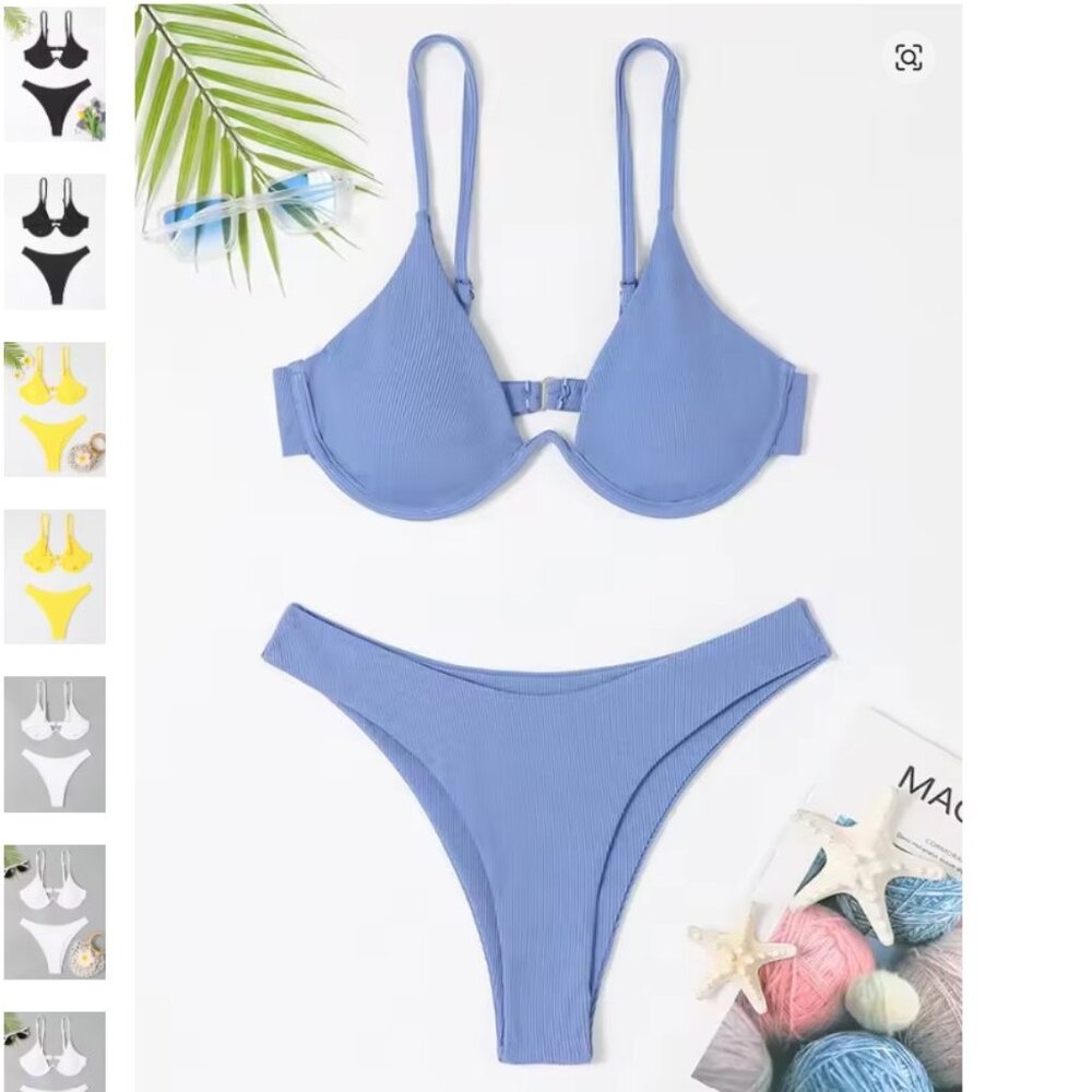 3 Piece Triangle Bikini High Cut Bathing Suit Swimsuit M